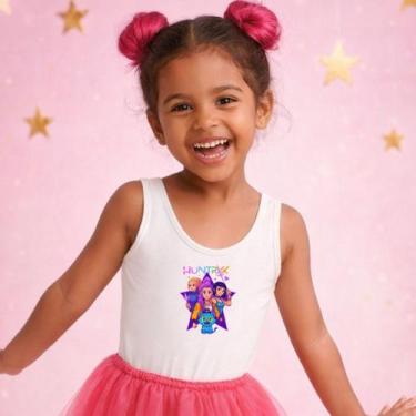 Imagem de Body Collant Menina Tema Huntrix Guerreiras do Kpop Cor:BrancoTamanho: