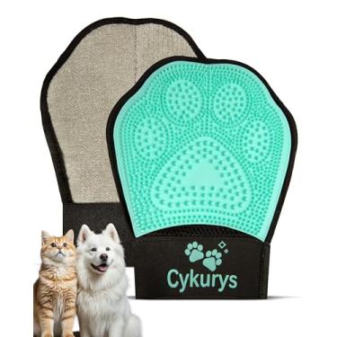Imagem de Cykurys Luva de remoção de pelos de animais de estimação para cães e gatos, luva dupla face com escova de silicone para queda e tecido eletrostático para limpeza, escova mágica reutilizável para