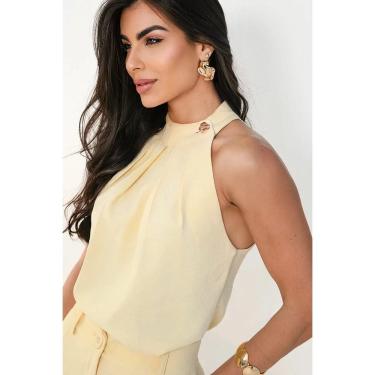 Imagem de Blusa Frente Única Feminina com Botão no Decote Elegante