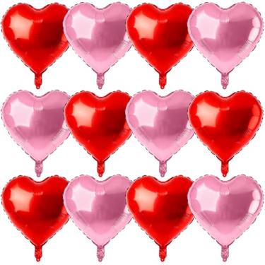 Imagem de 12 balões de coração vermelho e rosa para decorações de dia dos namorados, balões românticos de 45,7 cm para decoração de dia de galentina, casamento, aniversário, chá de panela, festa