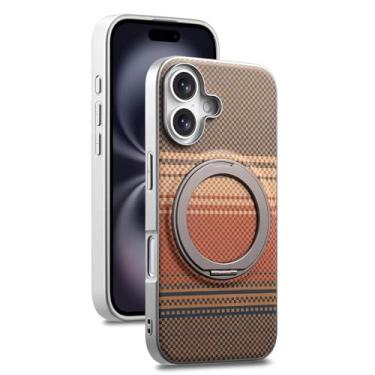 Imagem de Capa fina para iPhone 17/17 Air/17 Pro/17 Pro Max com tampa giratória de suporte de anel de metal capa magnética antiderrapante padrão de fibra de carbono (laranja, 17 Pro)