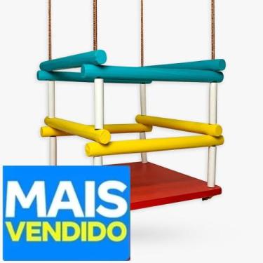 Imagem de Balanço de madeira com corda Infantil Cadeirinha Cadeira Várias Cores 