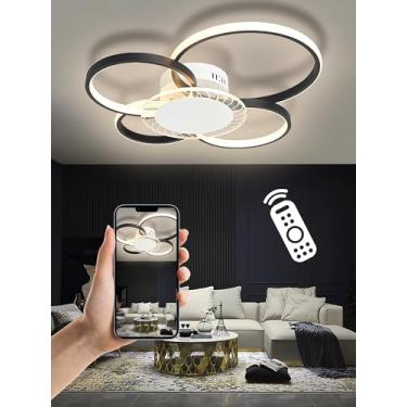 Imagem de Luminária de teto LED com design moderno e minimalista, controle inteligente para sala de estar com controle remoto, intensidade de luz infinitamente ajustável, ideal para quarto, sala de es