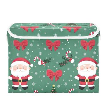 Imagem de SEHANY Linda caixa de armazenamento de Papai Noel de Natal com tampas e alças, organizador de cestas de armazenamento de tecido dobrável, caixas de armazenamento de cubos grandes para roupas, cobertor