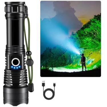 Imagem de Lanterna de LED com alça, feixe ajustável de alto lúmens, luz portátil impermeável de 5 modos para acampamento e emergências, feriado perfeito, presente de Natal para homens e casa (pilhas não