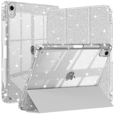 Imagem de Capa compatível com iPad A16 11ª geração 28 polegadas 2025, iPad 10ª geração 10,9 polegadas, capa de glitter com parte traseira transparente brilhante, suporte de lápis, para crianças meninas, prata