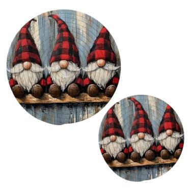 Imagem de Wassud Três suportes redondos de gnomo de algodão, almofadas quentes, porta-copos elegantes, decoração de cozinha e acessórios, 2 peças