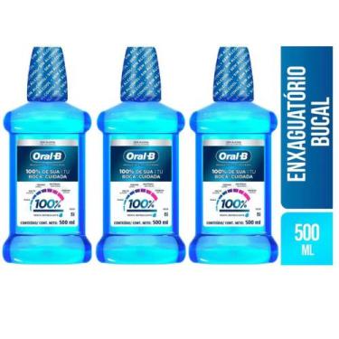 Imagem de Enxaguante Bucal Oral-b 100% Sem Álcool 500ml Com 3 Unidades