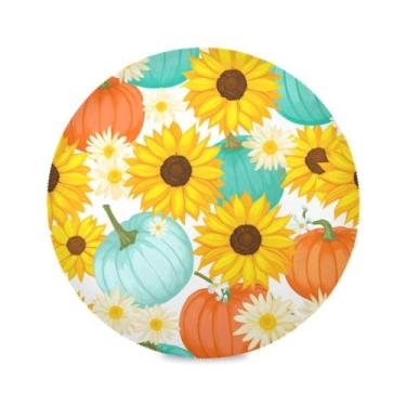 Imagem de Wassud Jogo americano Abóboras Girassol Tapetes de Mesa Redondos para Cozinha e Jantar Tapetes Laváveis Resistentes ao Calor Decoração de Mesa 39 cm