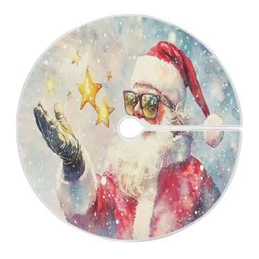 Imagem de Blueangle Saia de árvore de Natal com estrelas de Papai Noel de 118 cm, saia de poliéster macio para decoração de árvore de Natal (596)