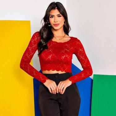 Imagem de Blusa cropped susie renda feminino - Susie Modas, Vermelho, P, 10 unid