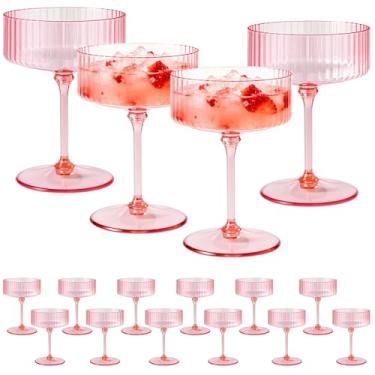 Imagem de ZOMUIA Copos de cupê canelados, 16 peças, copos de plástico champanhe de 293 ml, copos de coquetel de acrílico destacáveis, copos de plástico para bares, vinho, sobremesa, copos de coquetel (rosa)