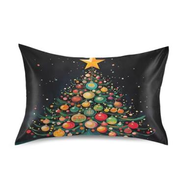 Imagem de Blueangle Fronha de cetim colorida de árvore de Natal para cabelo e pele, fronha de seda, tamanho Queen (50,8 x 76,2 cm) - Capas de almofada de cetim refrescantes com fecho de envelope (519)
