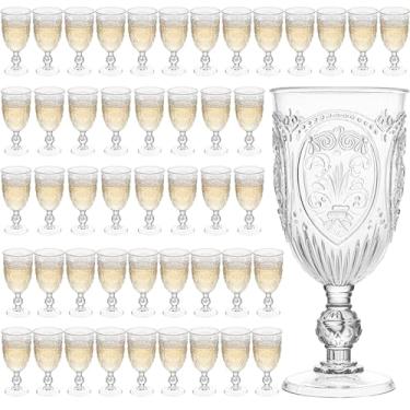 Imagem de Copos de vinho de plástico, 48 peças, taças de plástico, 212 g, colorido, retrô, em relevo, copos de coquetel vintage com haste para beber taças de água para casamento, suprimentos de festa para