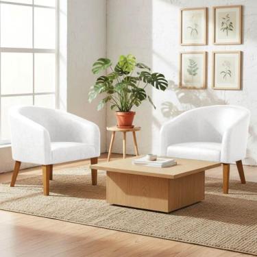 Imagem de Poltrona Sala Decorativa Kit 2 Stella Pé Madeira Trapézio Castanho Sin