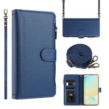 Imagem de Asuwish Capa de telefone para Samsung Galaxy S24 FE 5G capa carteira com protetor de tela de vidro temperado transversal de couro flip zíper suporte para cartão de crédito celular S 24 EF AI S24FE 24S