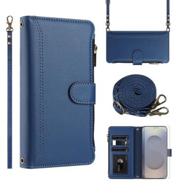 Imagem de Asuwish Capa de telefone para Samsung Galaxy S25 Ultra 5G Capa carteira com protetor de tela de vidro temperado transversal de couro flip zíper suporte para cartão de crédito celular S25Ultra 25S S 25