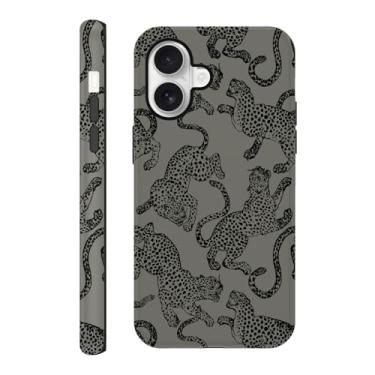 Imagem de Vulfwela Capa de telefone preta fofa de guepardo para iPhone 16 6,1 polegadas, estética moderna estampa leopardo design 2 em 1 rosa fosco capa à prova de choque fina macia TPU rígido proteção de PC