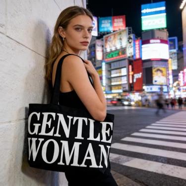 Imagem de Bolsa de ombro preta, com estampa de letras, prática e leve, bolsa de mão simples e elegante de grande capacidade para mulheres, trabalho diário, escritório, deslocamento