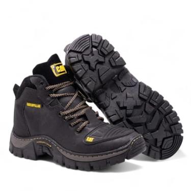 Imagem de Bota Adventure Masculina CAT em Couro Sintético, Cano Médio, Antiderrapante, Confortável, Preta com Amarelo (Preto, 38, BR, Adulto, Numérico, 39)