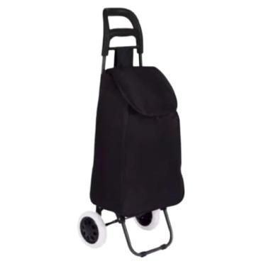 Imagem de Carrinho de Compras Dobrável Reforçado com Rodas Capacidade 30kg Leve e Prático para Mercado(Preto)