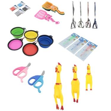 Imagem de Kit Completo Pet Shop com 26 Itens, Inclui Sacos Coletores, Pazinha, Comedouros Dobráveis Silicone, Guias Peitorais, Cortadores de Unha, Mordedores Galinha com Som, Cores Sortidas