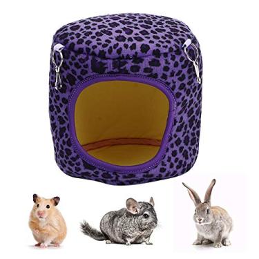 Imagem de SIWOTED Algodão Pet Hamster Rede Quente Pendurado Ninho de Dormir para Esquilo Ouriço Cobaia Chinchila Coelhos (leopardo roxo)