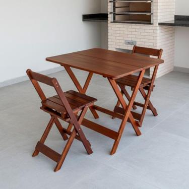 Imagem de Mesa de Madeira Maciça Dobrável 1 Metro Com 2 Cadeiras Conjunto Portát
