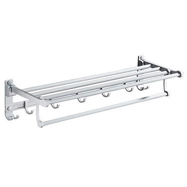 Imagem de 3FLQOOPP Toalheiro montado na parede com prateleira dobrável dupla espaço organizador de barra de toalha de banheiro de alumínio