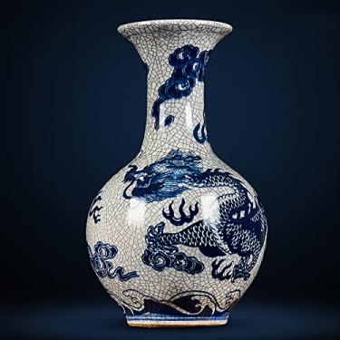 Imagem de SGeneE Chinoiserie Vasos de porcelana rachados no gelo de cerâmica pintada à mão fornos imperiais antigos vaso de porcelana azul e branco chinês base gratuita e certificado de coleção (K)