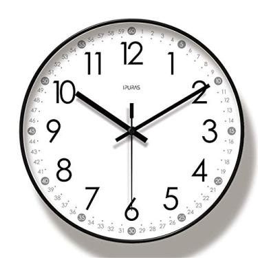Imagem de U5GAAALPPQ9 Relógio de parede silencioso elegante alimentado por bateria adequado para escola, escritório, relógio de parede doméstico (branco 35 cm)