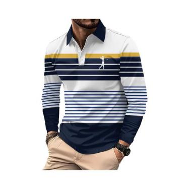 Imagem de Camisa Polo Masculina De Inverno De Manga Longa Listrada Com Botão Dup
