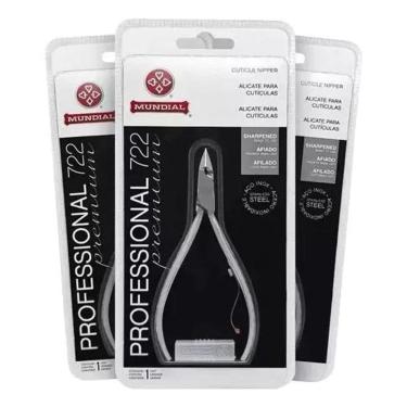 Imagem de Kit 3 Alicates Inox 722 Cutícula Afiado Mundial