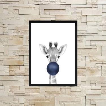 Imagem de Quadro Girafa Com Chiclete Azul Marinho 24X18Cm - Com Vidro