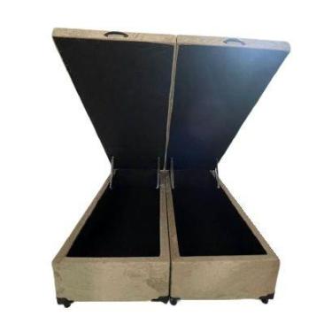 Imagem de Cama Box Baú Casal Bipartido Blindado Suede Bege Com Pistão A Gás - Im