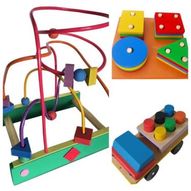 Imagem de Kit Com 3 Brinquedos Pedagógicos De Madeira - Lindos! - BRINQUE E LEIA