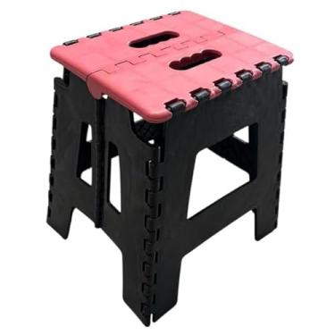 Imagem de Banqueta Dobrável Portátil Resistente - Banco de Plástico Antiderrapante Suporta 100KG, Banqueta Plastico para Pescaria, Camping e Cozinha, Banco para Balcão e Bancada(Rosa)