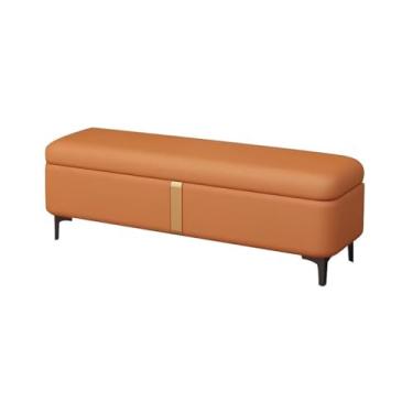Imagem de Banqueta Com Espaço Para Guardar Coisas Couro Conjunto De Pufes Design Moderno Estofado Para Sala De Estar Pés Em Metal Para Banquinho(Turmeric,120x40x40cm)