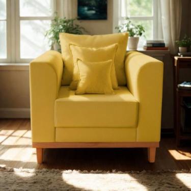 Imagem de Poltrona Base de Madeira Reforça Cadeira Beny Sala Estar Suede - Madei