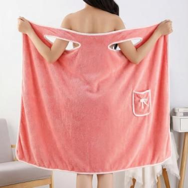 Imagem de Toalha de banho vestível para mulheres - Envoltório de toalha com alças, roupão felpudo com ombros de fora para praia, chuveiro, spa, piscina e lounge, rosa, tamanho �nico