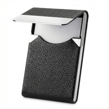 Imagem de Porta-cartões de visita de couro PU, suporte magnético ultrafino para cartões de visita