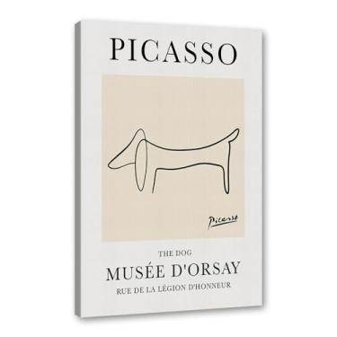 Imagem de Pintura em tela vintage Picasso desenho de linha de desenho de desenho de desenho de desenho de desenho de animal abstrato de arte de parede minimalista para decoração de sala de estar (SKU3,16x60 cm