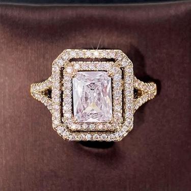 Imagem de Alianças de noivado e noivado de safira branca com corte baguete com 4 garras embutidas, joias modernas, Cobre, Zircônia cúbica