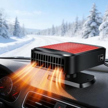 Imagem de Aquecedor de carro de 12 V 200 W - Ventilador de aquecimento e resfriamento 2 em 1 rotativo de 360°, descongelador de descongelador de para-brisa, isqueiro de encaixe, ajuste universal para todos os