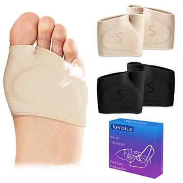 Imagem de Keroius 2 pares de almofadas de metatarso para mulheres e homens, mangas de gel para metatarso, almofadas de tecido para metatarso para alívio da dor (preto + bege, P)