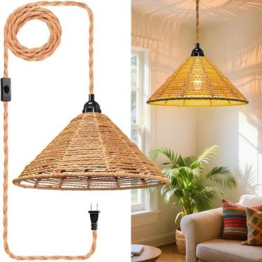 Imagem de Lámpara Colgante de Ratán Maliralt 20x19 cm con Cable de 5 m para Ench