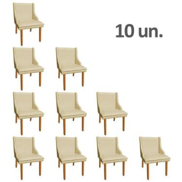 Imagem de Kit 10 Cadeira Poltrona Decorativa Liz material sintético Bege - D'Ros