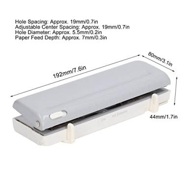 Imagem de Perfurador de papel Ainoli com 6 furos, capacidade de 10 folhas, espaçamento central ajustável, perfurador de papel de folhas soltas cinza com régua de posicionamento