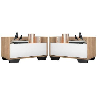 Imagem de Kit Com 2 Mesas De Cabeceira 80Cm Multimóveis V4003 Rustic/Branca/Preta Rustic/Branco/Preto