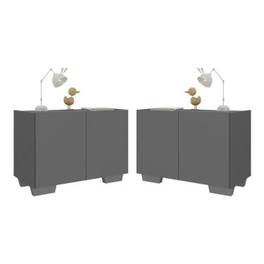 Imagem de Kit 2 Mesas De Cabeceira 2 Portas E Pés Mp4139 Grafite cinza Grafite cinza